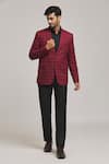 Aryavir Malhotra_Maroon Poly Viscose Checkered Pattern Tweed Blazer _Online_at_Aza_Fashions