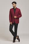 Buy_Aryavir Malhotra_Maroon Poly Viscose Checkered Pattern Tweed Blazer _Online_at_Aza_Fashions