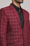 Shop_Aryavir Malhotra_Maroon Poly Viscose Checkered Pattern Tweed Blazer _Online_at_Aza_Fashions