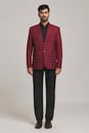 Aryavir Malhotra_Maroon Poly Viscose Checkered Pattern Tweed Blazer _at_Aza_Fashions