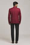 Shop_Aryavir Malhotra_Maroon Poly Viscose Checkered Pattern Tweed Blazer _at_Aza_Fashions