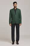 Aryavir Malhotra_Green Tweed Checkered Pattern Blazer _at_Aza_Fashions