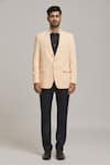 Aryavir Malhotra_Beige Satin Solid Full Sleeve Tuxedo Blazer _at_Aza_Fashions