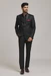 Buy_Aryavir Malhotra_Black Poly Viscose Shawl Collar Tuxedo Blazer _at_Aza_Fashions