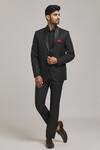 Aryavir Malhotra_Black Poly Viscose Shawl Collar Tuxedo Blazer _Online_at_Aza_Fashions