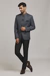 Buy_Aryavir Malhotra_Grey Poly Viscose Plain Full Sleeve Bandhgala_Online_at_Aza_Fashions