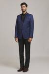 Aryavir Malhotra_Blue Poly Viscose Shawl Collar Long Sleeve Blazer For Men_Online_at_Aza_Fashions