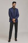 Buy_Aryavir Malhotra_Blue Poly Viscose Shawl Collar Long Sleeve Blazer For Men_Online_at_Aza_Fashions