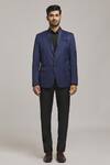 Aryavir Malhotra_Blue Poly Viscose Shawl Collar Long Sleeve Blazer For Men_at_Aza_Fashions