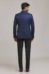 Shop_Aryavir Malhotra_Blue Poly Viscose Shawl Collar Long Sleeve Blazer For Men_at_Aza_Fashions