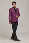 Buy_Aryavir Malhotra_Maroon Suede Solid Blazer _Online_at_Aza_Fashions