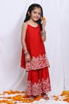 Buy_P & S Co_Red Satin Organza Embroidered Pearl Rose Kurta With Sharara _at_Aza_Fashions