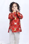 P & S Co_Red Silk Cow Pattern Kurta With Pyjama _Online_at_Aza_Fashions