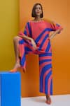 Nautanky_Blue Crepe Round Neck Out N Abt Abstract Top And Pant Set _at_Aza_Fashions