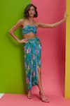 Shop_Nautanky_Blue Natural Crepe Printed Coral Paradise Bandeau Bustier And Draped Skirt Set _Online_at_Aza_Fashions