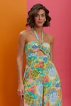 Buy_Nautanky_Yellow Natural Crepe Printed Coral Such A Gem Halter Tie-up Maxi Dress  _Online_at_Aza_Fashions