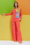 Shop_Nautanky_Peach Natural Crepe Abstract Shirt Collar Drama Queen Over Sized And Pant Set _Online_at_Aza_Fashions