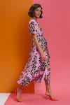 Shop_Nautanky_Pink Natural Crepe Abstract V Neck In A Mood Wrap Detail Tie Up Dress _at_Aza_Fashions