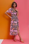 Shop_Nautanky_Pink Natural Crepe Abstract V Neck In A Mood Wrap Detail Tie Up Dress _Online_at_Aza_Fashions