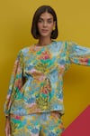 Buy_Nautanky_Yellow Natural Crepe Printed Coral Round Suns Out Shirt And Pant Set _Online_at_Aza_Fashions