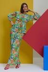 Nautanky_Yellow Natural Crepe Printed Coral Round Suns Out Shirt And Pant Set _at_Aza_Fashions