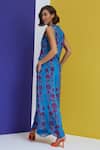 Shop_Nautanky_Blue Crepe Embroidery V-neck Surreal Floral Print Waistcoat And Pant Set _at_Aza_Fashions