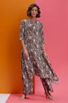 Buy_Nautanky_Grey Natural Crepe Printed Bird Round This Is She Kurta And Pant Set _at_Aza_Fashions