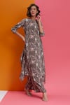 Buy_Nautanky_Grey Natural Crepe Printed Bird Round This Is She Kurta And Pant Set _Online_at_Aza_Fashions