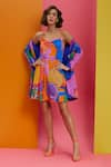 Nautanky_Blue Natural Crepe Printed Abstract Blazer  Shawl Unfazed With Slip Dress _at_Aza_Fashions