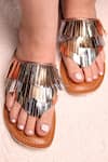 Shop Sandalwali Gold Fringe Pattern Ziva Metallic Tasselled Sandals at Aza Fashions Shop_Sandalwali_Gold Fringe Pattern Ziva Metallic Tasselled Sandals _at_Aza_Fashions