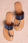 Buy_SANDALWALI_Blue Plain Leather Metallic Platform Sandals _at_Aza_Fashions