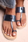 Shop_SANDALWALI_Blue Plain Leather Metallic Platform Sandals _at_Aza_Fashions