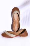 Buy_Naintara Bajaj_Brown Embroidered Stritch Juttis_at_Aza_Fashions