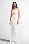 Buy_Deme By Gabriella_White Net, Lycra Embroidery Asymmetric Leslie One Shoulder Draped Dress _at_Aza_Fashions