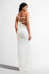 Shop_Deme By Gabriella_White Net, Lycra Embroidery Asymmetric Leslie One Shoulder Draped Dress _at_Aza_Fashions
