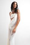 Deme By Gabriella_White Net, Lycra Embroidery Asymmetric Leslie One Shoulder Draped Dress _Online_at_Aza_Fashions