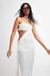 Buy_Deme By Gabriella_White Net, Lycra Embroidery Asymmetric Leslie One Shoulder Draped Dress _Online_at_Aza_Fashions