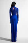 Shop_Deme by Gabriella_Blue Net Plain Round High Neck Dress _at_Aza_Fashions