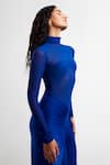 Buy_Deme by Gabriella_Blue Net Plain Round High Neck Dress _Online_at_Aza_Fashions