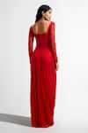 Shop_Deme by Gabriella_Red Embroidery Sweetheart Neck Kat Draped Dress _at_Aza_Fashions