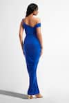 Shop_Deme by Gabriella_Blue Malai Lycra Plain Asymmetric Nellie One Shoulder Draped Dress _at_Aza_Fashions