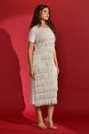 Shop_Crimp_White 100% Polyester Textured Round Fringe Lined Dress _at_Aza_Fashions