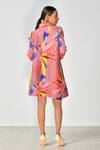 Shop_Crimp_Pink Polyester Shawl Neck Abstract Pattern Dress _at_Aza_Fashions