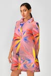 Crimp_Pink Polyester Shawl Neck Abstract Pattern Dress _Online_at_Aza_Fashions