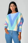 Crimp_Sky Blue 100% Polyester Textured Round Chevron Pattern Top _Online_at_Aza_Fashions