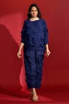 Buy_Crimp_Blue Polyester Boat Neck Chevron Textured Pattern Top With Pant _at_Aza_Fashions