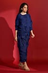 Shop_Crimp_Blue Polyester Boat Neck Chevron Textured Pattern Top With Pant _at_Aza_Fashions