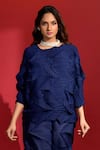 Crimp_Blue Polyester Boat Neck Chevron Textured Pattern Top With Pant _Online_at_Aza_Fashions