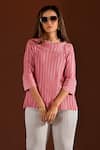 Buy_Crimp_Pink 100% Polyester Textured Pearls Boat Embellished Top _at_Aza_Fashions