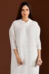 Crimp White Polyester V-neck Button Down Long Top With Pant Online at Aza Fashions Crimp_White Polyester V-neck Button Down Long Top With Pant_Online_at_Aza_Fashions